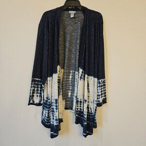 Catherines 3X Navy White Tie-Dye Ombre Open Front Cardigan